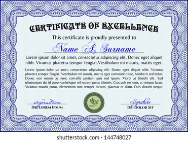 Blue certificate template