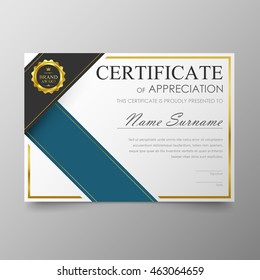 Blue certificate template awards diploma background vector modern value design and luxurious elegant.Illustration layout cover leaflet horizontal in A4 size pattern.
