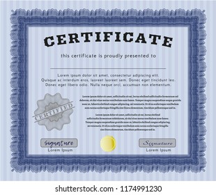 Blue Certificate template. With background. Detailed. Good design. 