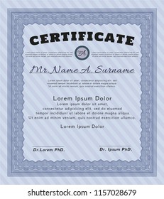 Blue Certificate template. With background. Excellent design. Customizable, Easy to edit and change colors. 