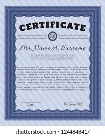 Blue Certificate template. With background. Retro design. Detailed. 