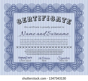 Blue Certificate template. Beauty design. Vector illustration. Easy to print. 
