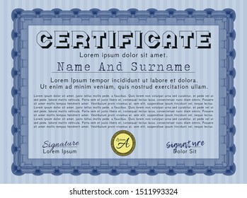 Blue Certificate template. Beauty design. With complex background. Customizable, Easy to edit and change colors. 