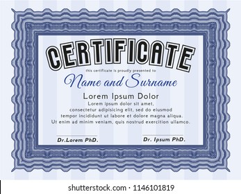 Blue Certificate template. Complex background. Excellent design. Customizable, Easy to edit and change colors. 