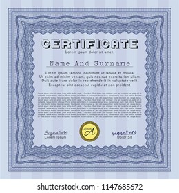 Blue Certificate template. Complex background. Vector illustration. Money Pattern design. 