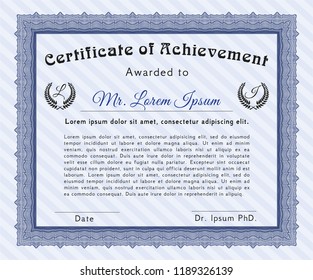 Blue Certificate template. Complex background. Detailed. Excellent design. 