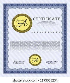 Blue Certificate template. With complex background. Superior design. Vector illustration. 