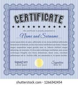 Blue Certificate template. With complex background. Vector illustration. Excellent design. 