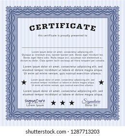 Blue Certificate template. With complex background. Vector illustration. Cordial design. 
