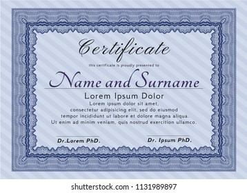Blue Certificate template. With complex linear background. Customizable, Easy to edit and change colors. Money Pattern. 