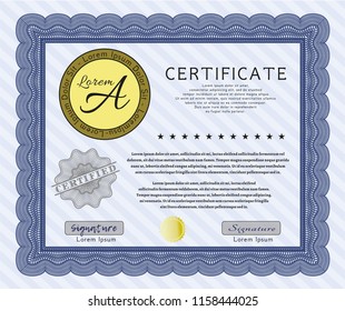 Blue Certificate template. With complex linear background. Detailed. Superior design. 