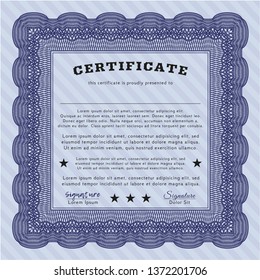 Blue Certificate template. With complex linear background. Vector illustration. Money design. 