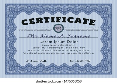 Blue Certificate template. With complex linear background. Nice design. Customizable, Easy to edit and change colors. 