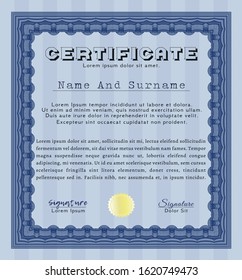Blue Certificate template. With complex linear background. Customizable, Easy to edit and change colors. Excellent design. 