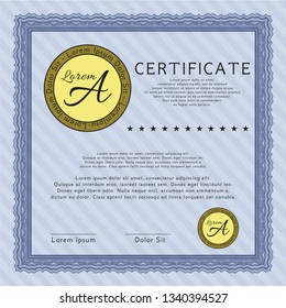 Blue Certificate template. Cordial design. Customizable, Easy to edit and change colors. With guilloche pattern. 