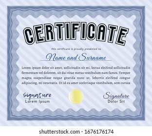 Blue Certificate template. Cordial design. Easy to print. Customizable, Easy to edit and change colors. 