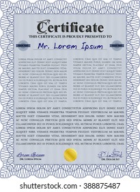 Blue Certificate template. Cordial design. Easy to print. Customizable, Easy to edit and change colors. 