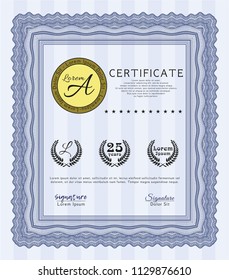 Blue Certificate template. Customizable, Easy to edit and change colors. With great quality guilloche pattern. Superior design. 