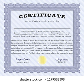 Blue Certificate template. Customizable, Easy to edit and change colors. With complex background. Excellent design. 