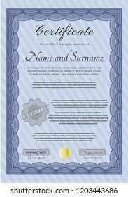 Blue Certificate template. Customizable, Easy to edit and change colors. Printer friendly. Money Pattern design. 