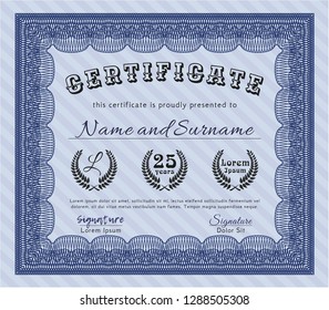 Blue Certificate template. Customizable, Easy to edit and change colors. Complex background. Money style design. 