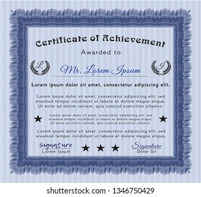 Blue Certificate template. Customizable, Easy to edit and change colors. With great quality guilloche pattern. Money Pattern design. 