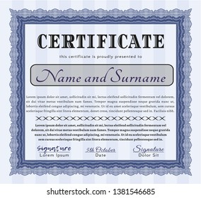 Blue Certificate template. Customizable, Easy to edit and change colors. With complex linear background. Sophisticated design. 