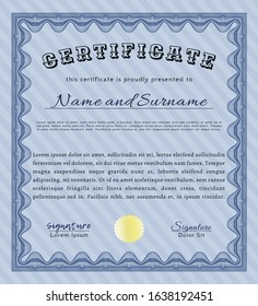 Blue Certificate template. Customizable, Easy to edit and change colors. With guilloche pattern. Lovely design. 