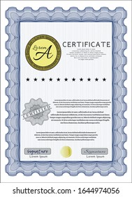 Blue Certificate template. Customizable, Easy to edit and change colors. With linear background. Artistry design. 