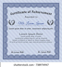 Blue Certificate template. Customizable, Easy to edit and change colors. With linear background. Retro design. 