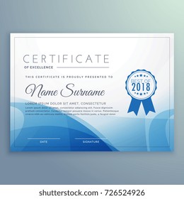 blue certificate template design vector