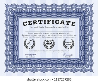 Blue Certificate template. Detailed. With background. Money style design. 