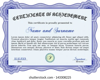 Blue certificate template, detailed border