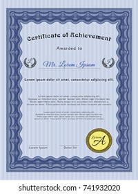 Blue Certificate template. Detailed. With complex background. Money design. 
