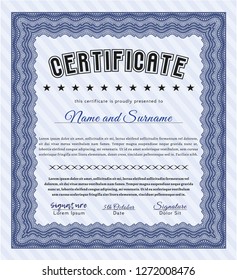 Blue Certificate template. Detailed. Easy to print. Cordial design. 