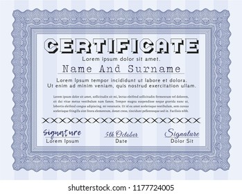 Blue Certificate template. Detailed. Printer friendly. Perfect design. 