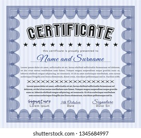Blue Certificate template. Detailed. Printer friendly. Sophisticated design. 