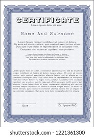 Blue Certificate template or diploma template. Artistry design. Customizable, Easy to edit and change colors. With complex linear background. 