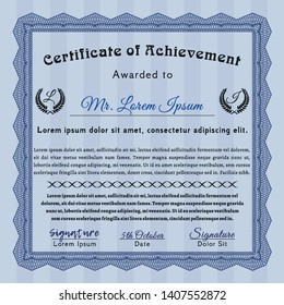 Blue Certificate template or diploma template. Artistry design. With linear background. Vector illustration. 