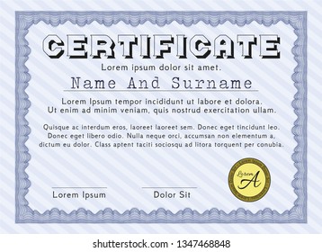 Blue Certificate template or diploma template. With background. Customizable, Easy to edit and change colors. Money Pattern. 