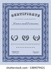 Blue Certificate template or diploma template. With background. Good design. Vector illustration. 