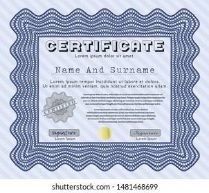 Blue Certificate template or diploma template. With background. Customizable, Easy to edit and change colors. Sophisticated design. 