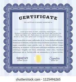 Blue Certificate template or diploma template. With complex linear background. Superior design. Customizable, Easy to edit and change colors. 