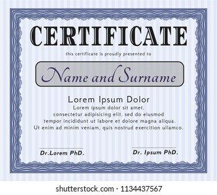 Blue Certificate template or diploma template. With complex background. Superior design. Vector illustration. 