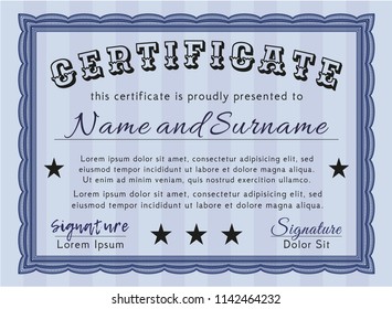 Blue Certificate template or diploma template. With complex background. Detailed. Money style design. 
