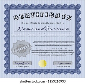 Blue Certificate template or diploma template. With complex linear background. Cordial design. Customizable, Easy to edit and change colors. 