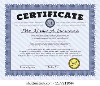 Blue Certificate template or diploma template. Complex background. Customizable, Easy to edit and change colors. Elegant design. 