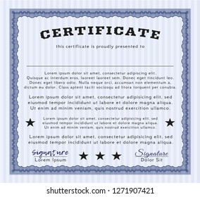Blue Certificate template or diploma template. Complex background. Perfect design. Customizable, Easy to edit and change colors. 