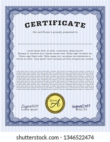 Blue Certificate template or diploma template. With complex background. Customizable, Easy to edit and change colors. Money style design. 