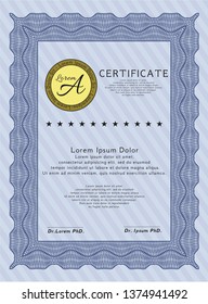 Blue Certificate template or diploma template. With complex background. Vector illustration. Money design. 